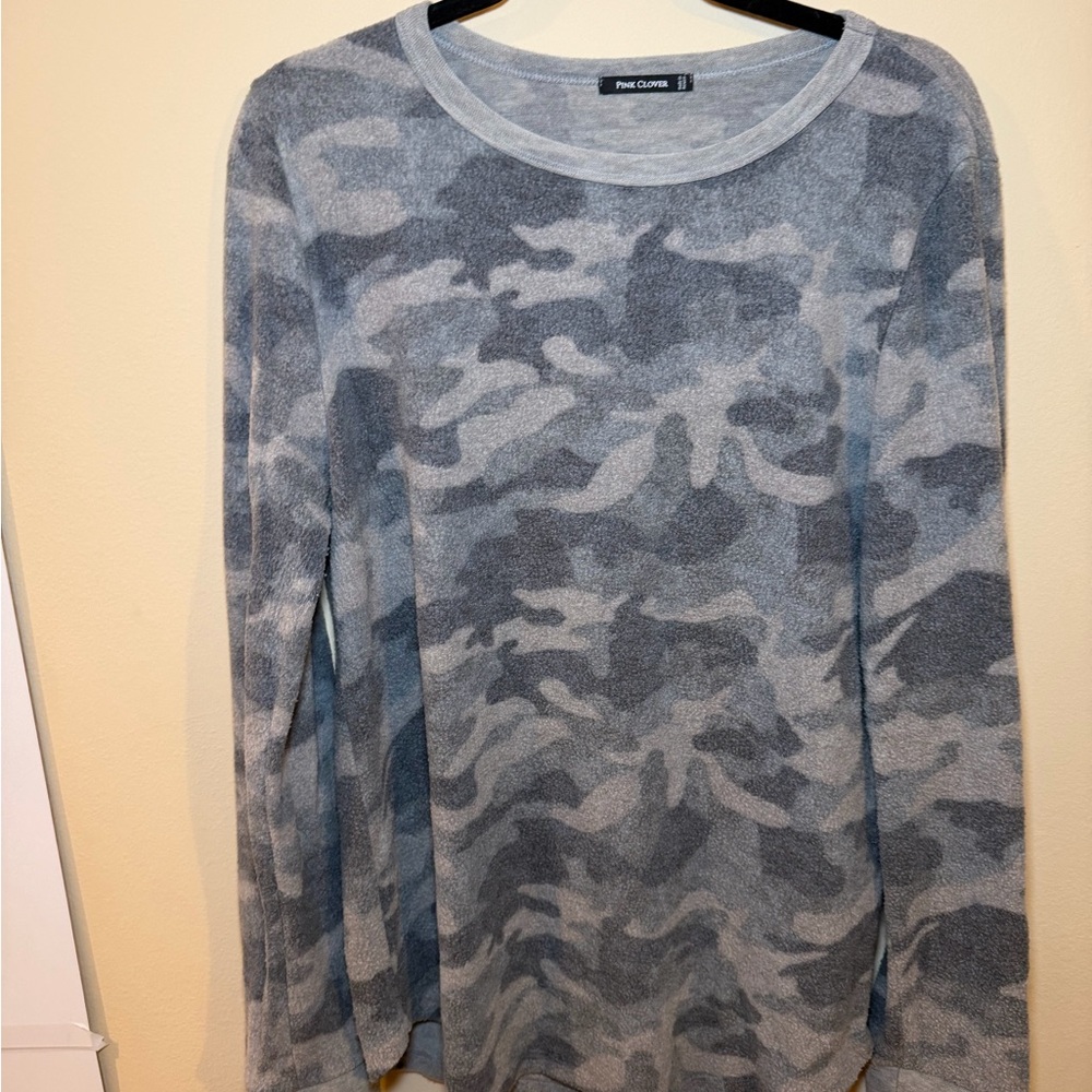 Pink Clover Blue and Gray Camo Crewneck Sweater